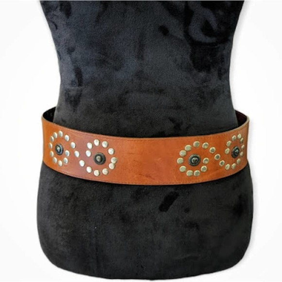 Vintage Avignon Made in USA Wide Leather Hip Belt Studded Brown Size Small main image 7